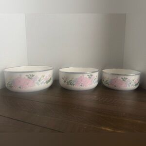 Vintage Kobe Kitchen Bowls Floral Pattern Enamel Metal Mixing Nesting Bowls